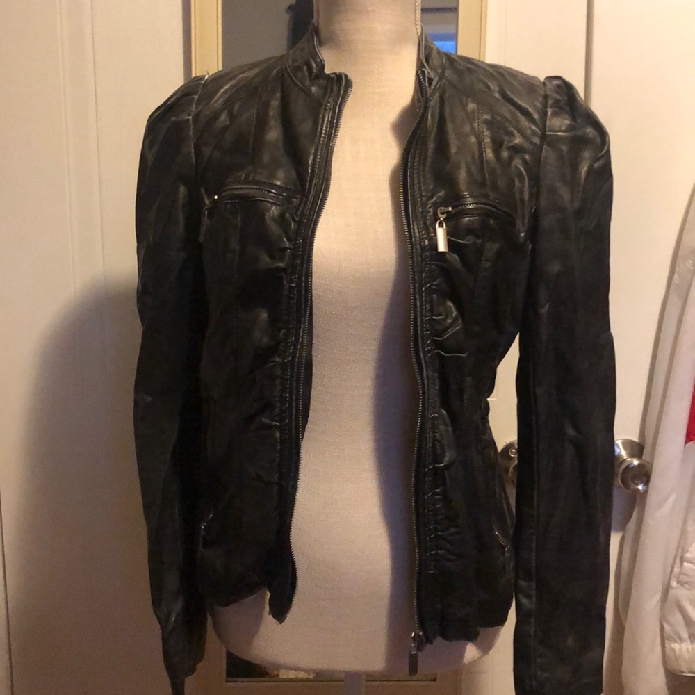 Xhilaration faux leather jacket puff sleeve
